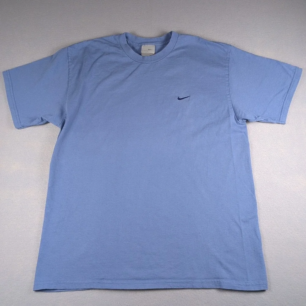 Vintage Nike Shirt Mens Large Blue Small Swoosh Embroidered Y2K Plain Basic Tee